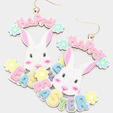 Happy Easter Bunny Rainbow Easter Earrings
