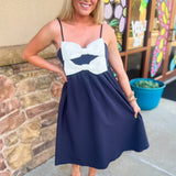 Double Bow Navy Midi Dress
