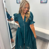Nice to Meet You Teal Zip Midi Dress