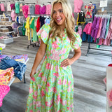 Bright Floral Dreams Dress Mint