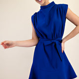Blue Cowl Neck Sleeveless Mini Dressd