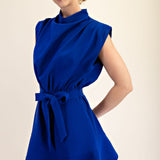 Blue Cowl Neck Sleeveless Mini Dressd
