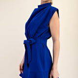 Blue Cowl Neck Sleeveless Mini Dressd
