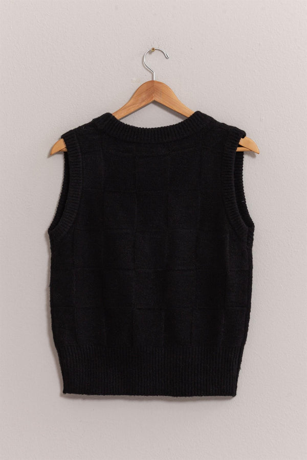 V Neck Textured Sweater Vest