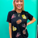 Bayou Bites Sequin Crawfish Potato Lemon Corn Graphic Crewneck T Shirt