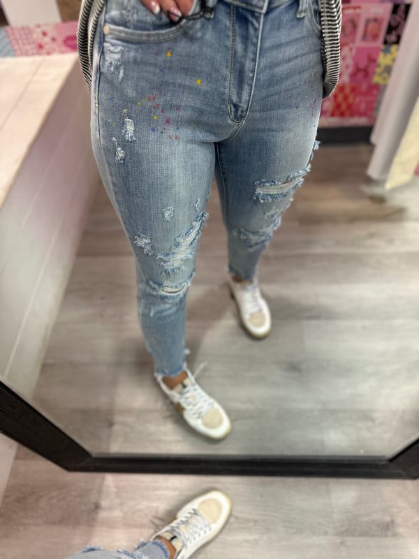 Judy Blue - Paint Splatter Boyfriend Fit Distressed Jeans
