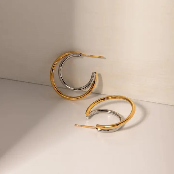 Uptown Two Tone Hoop Earrings