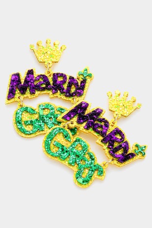 Mardi Gras Glitter Crown Earrings