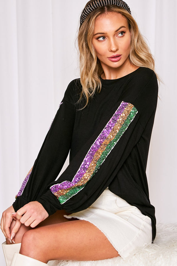 Mardi Gras Sequin Trim Long Sleeve