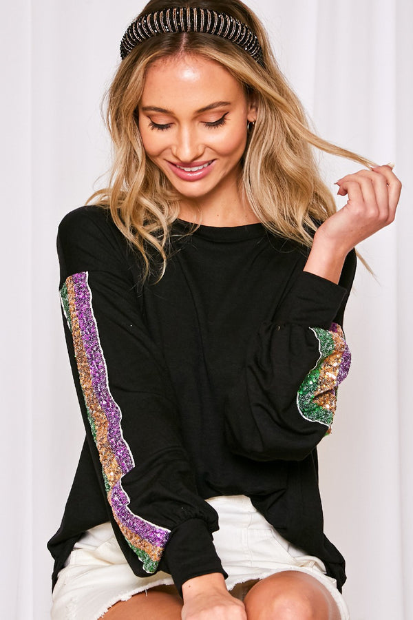 Mardi Gras Sequin Trim Long Sleeve