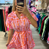 Just The Sweetest Bow Ribbon Dress - Pink and Orange