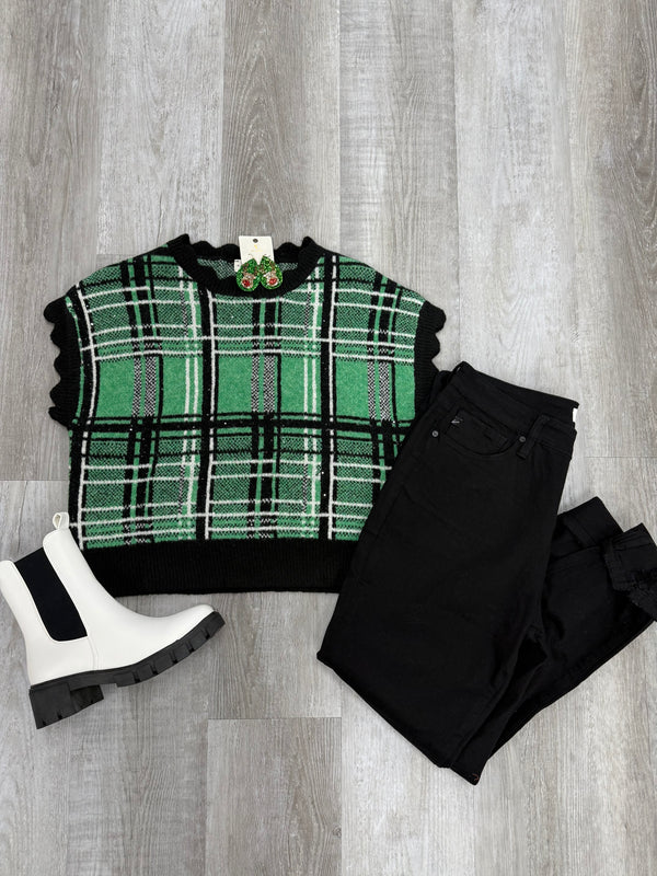 Pretty in Green Plaid Sweater