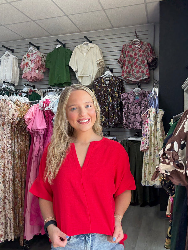 Airflow Split Neck Short Sleeve Top