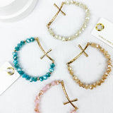 Hammered Cross Crystal Mix Beads Bracelet