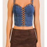 The Denim After Dark Lace Up Top