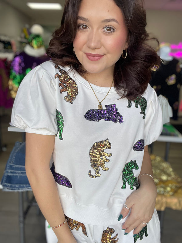 Mardi Gras Sequin Tiger Shorts