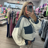 Navy Drawstring Color Contrast Ribbed Top