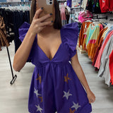 Purple and Gold Multi Color Star Rhinestone Romper