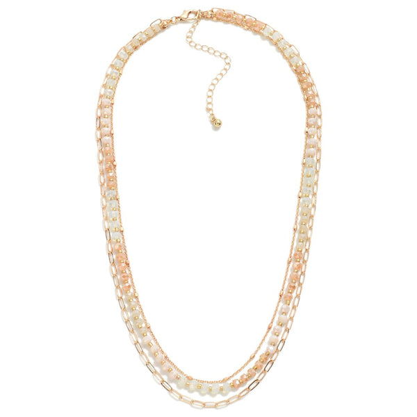 Three Strand Layered Necklace Featuring Dainty Chain and Beaded Details
