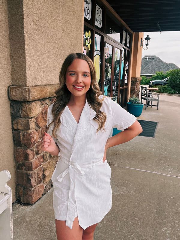 Lapel Collar Short Sleeves Romper