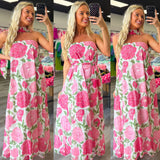 Strapless Floral Maxi Dress with Convertible Scarf | Pink