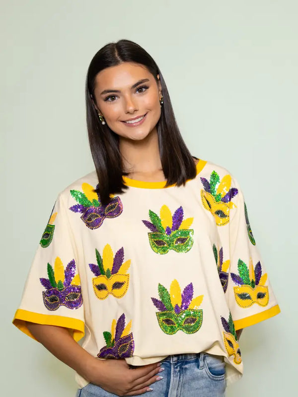 Scattered Mardi Gras Masks | Women's Oversized Tee
