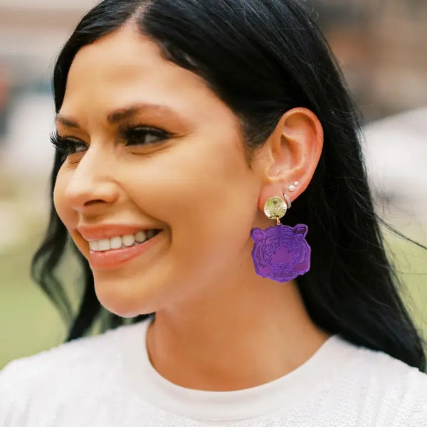 Purple Tiger Head Earrings | Taylor Shaye