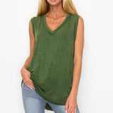 Mineral washed V neck Sleeveless Top