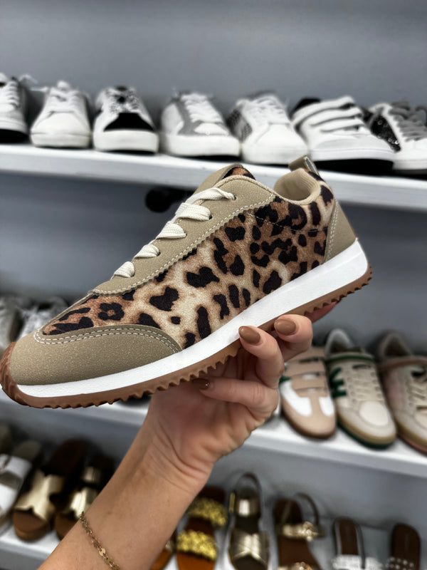 Leopard and Cream Athletic Sneakers