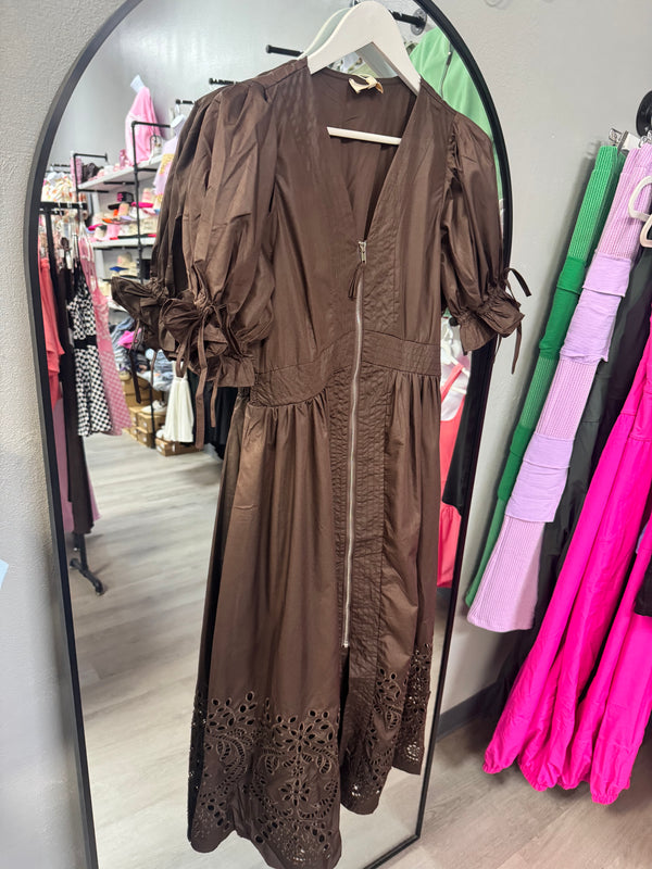 Nice to Meet You Chocolate Zip Midi Dress
