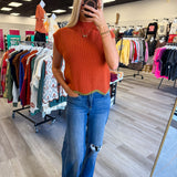 Pumpkin Scallop Contrast Trim Sweater