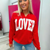 Lover Vinyl Split Neck Graphic Crewneck on Red