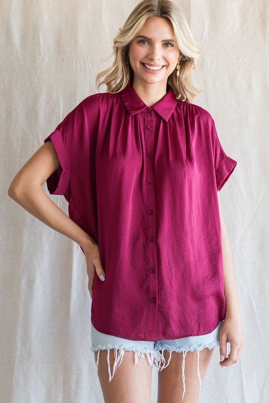 Solid Collared Button Up Top