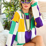 Mardi Gras Checkered Sweater