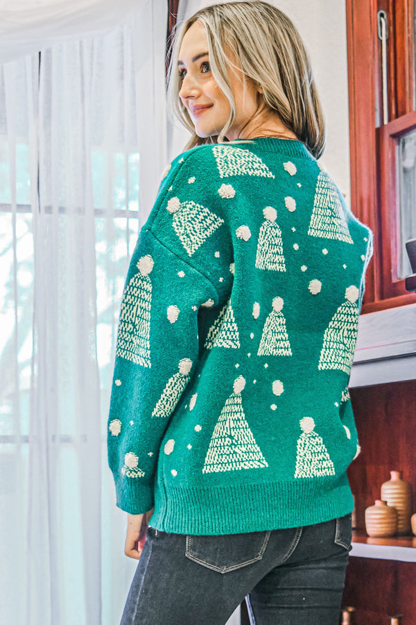 Santa Hat Pompom Pullover Sweater