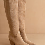 The Bronco Knee High Embordered Cowgirl Boots Almond