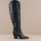 The Midnight Bronco Knee High Embordered Cowgirl Boots Black