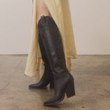 The Midnight Bronco Knee High Embordered Cowgirl Boots Black