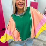 Catching Eyes Bright Colorful Pullover - Jade Pink Grey