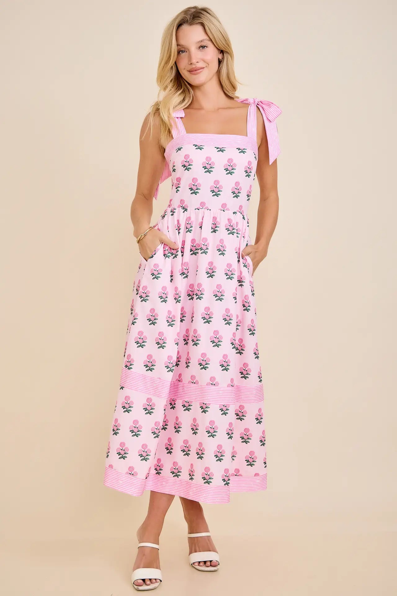 Sweet Bloom Tie Strap Midi Dress