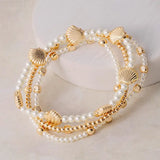 Pearl Beaded and Seashell Charms Stretch Bracelet Set