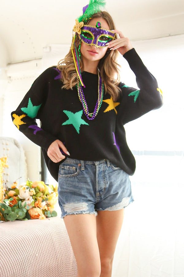 Star of Mardi Gras Sweater Black