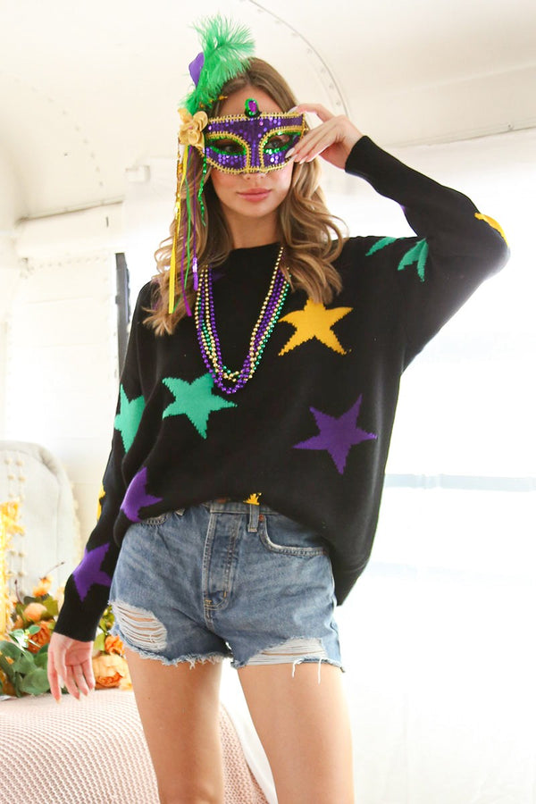 Star of Mardi Gras Sweater Black