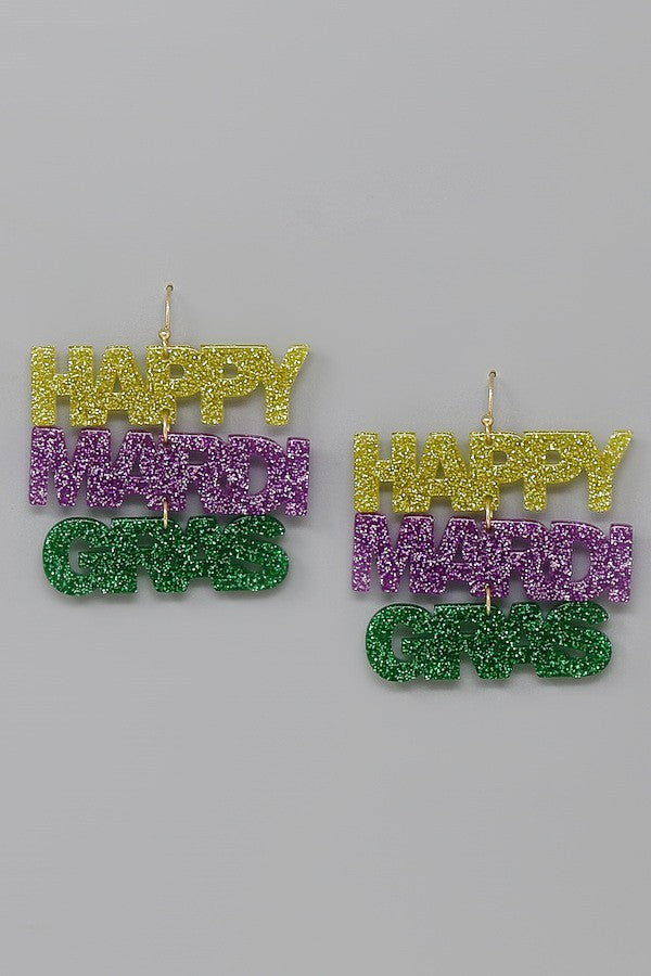 HAPPY MARDI GRAS Acetate Earrings