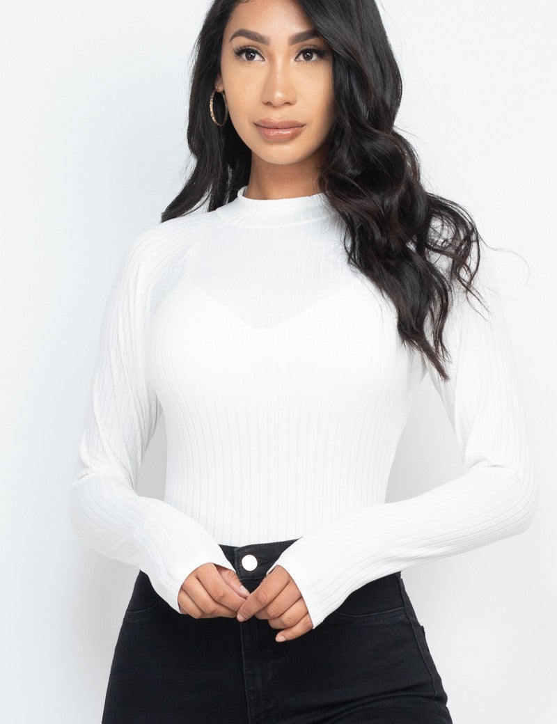 Ribbed Long Sleeve Mock Neck Bodysuit | ONLINE ONLY