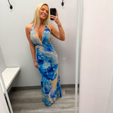 Blue Bloom Halter Maxi Dress