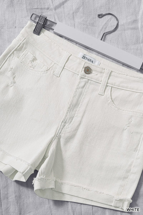 The Jen Distressed White Denim Shorts