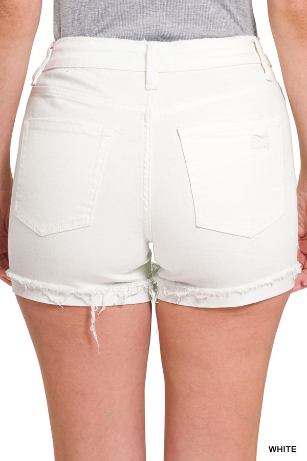 The Jen Distressed White Denim Shorts