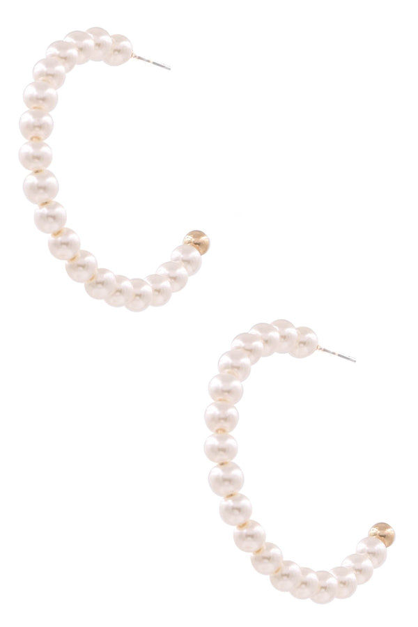 Pearl Hoop Earrings Medium Size