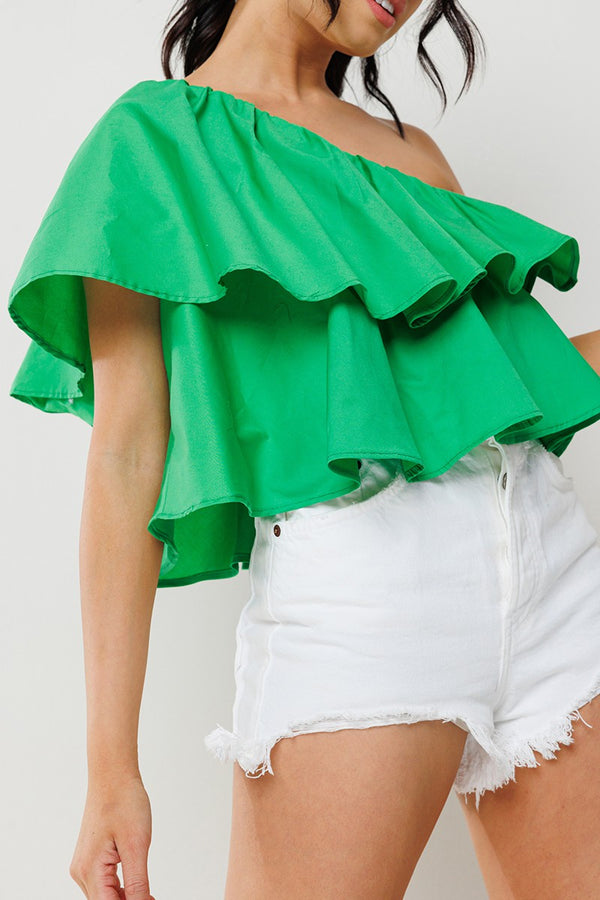 Feel the Sun One Shoulder Ruffle Top